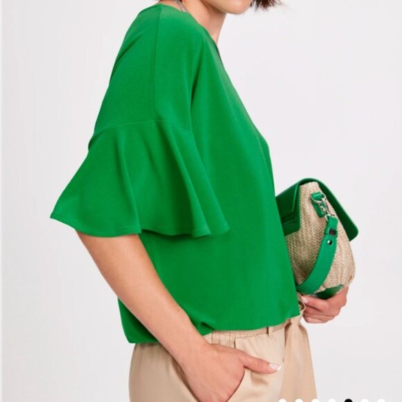 Laura Flutter Sleeve Top Parrot Green - Picture 5 of 13